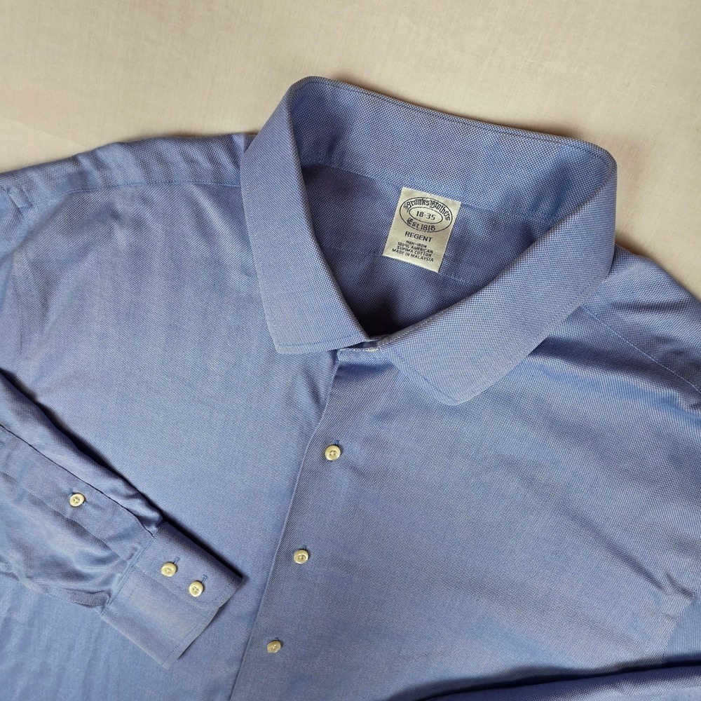 Brooks Brothers Non-Iron‎ Regent Dress Shirt Mens 18-35 Blue Solid Supima Cotton